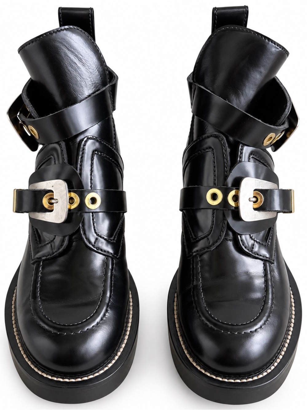 Givenchy Black Leather Multi-Buckle Harness Ankle Boots Size 38